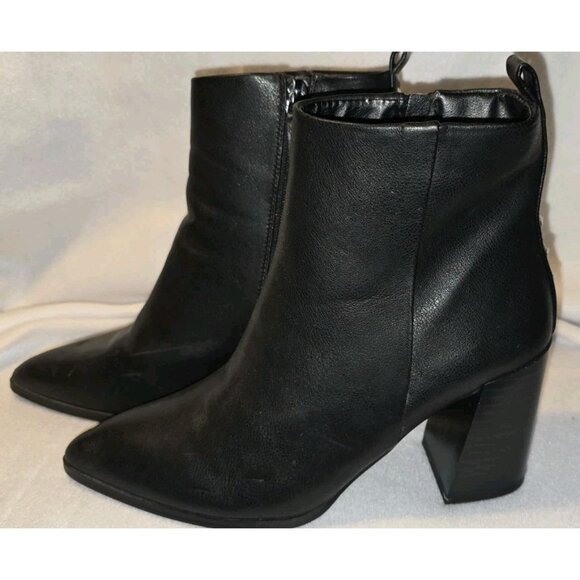 Forever 21 Black Leather Ankle Boots With Studs Size 7.5 Zip Chunky Heel - Picture 1 of 10